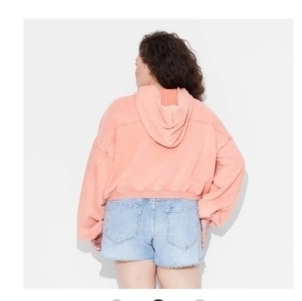 Wild Fable Women's Quarter Zip Hoodie Sweatshirt Oversized Coral Orange - Picture 2 of 7